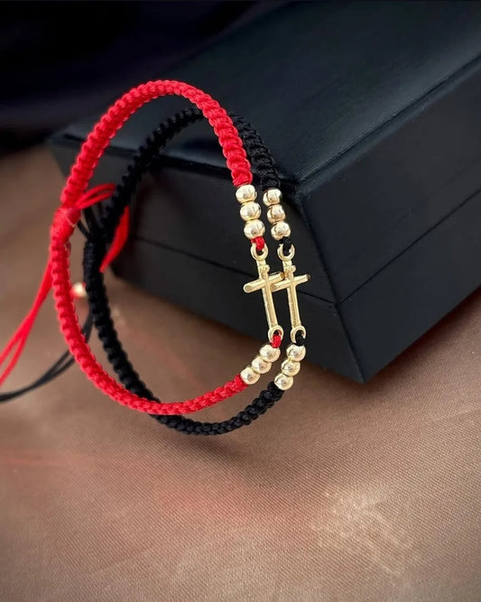 Brazaletes Con Cruz De Protección Para Parejas Oro Laminado 18k