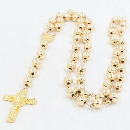 Rosario Balin 8mm Cruz San Benito Oro Laminado 18k