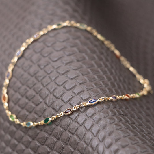 Tobillera Colores Circonias Oro Laminado 18k