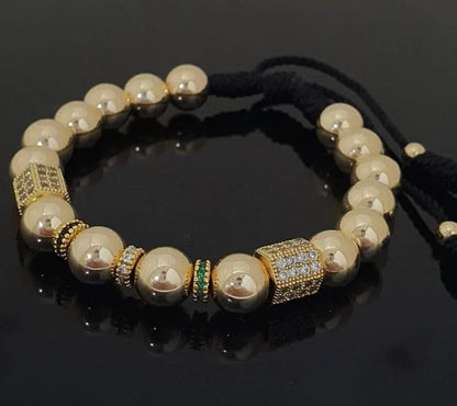 Brazalete Dorado Herraje Hexágono Balín Oro Laminado 18k