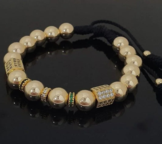 Brazalete Dorado Herraje Hexágono Balín Oro Laminado 18k