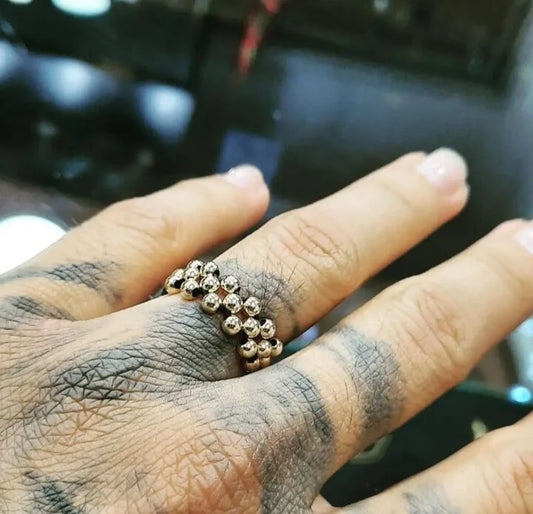 Anillo Tejido Zig Zag Doble Balín Oro Laminado 18k
