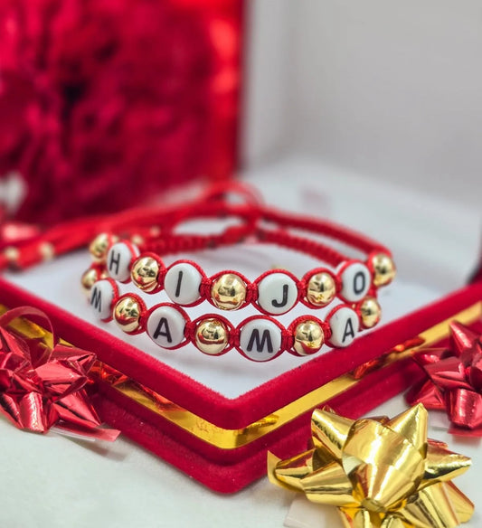 Brazalete Rojo Hijo-Mama Balín Oro Laminado 18k