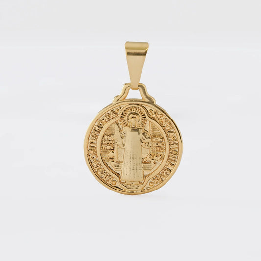 Medalla de San Benito Mediano Oro Laminado 18k