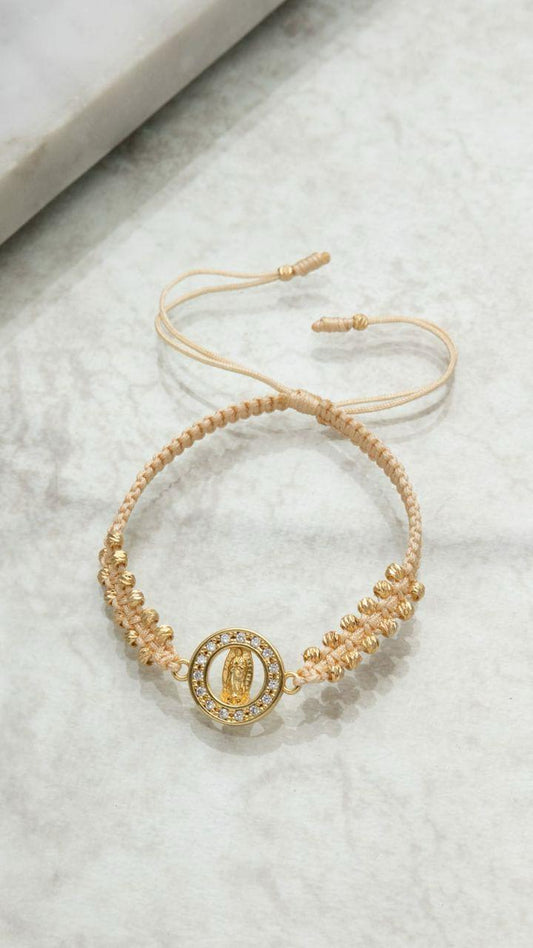 Brazalete Herraje Virgen Con Circonias En Oro Laminado 18K