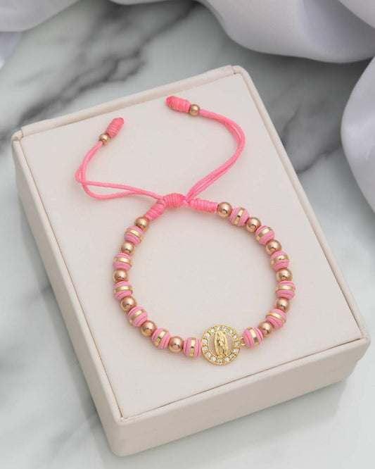 Brazalete Ajustable Con Virgen En Oro Laminado 18K