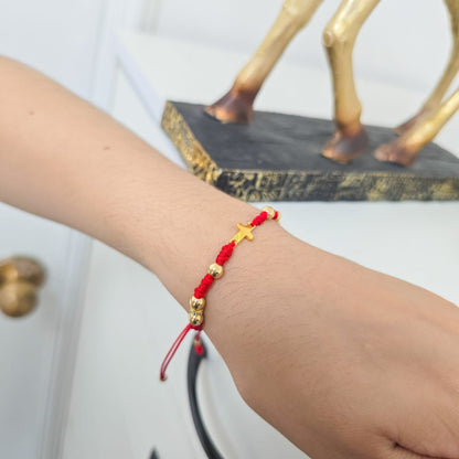 Brazalete Ajustable Con Cruz Símbolo De Fé En Oro Laminado 18K