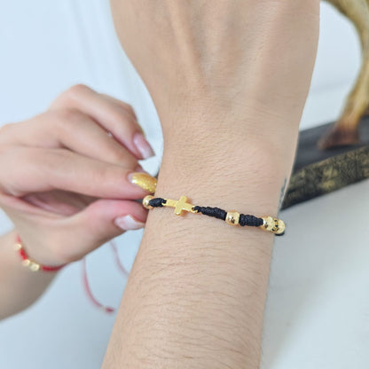 Brazalete Ajustable Con Cruz Símbolo De Fé En Oro Laminado 18K