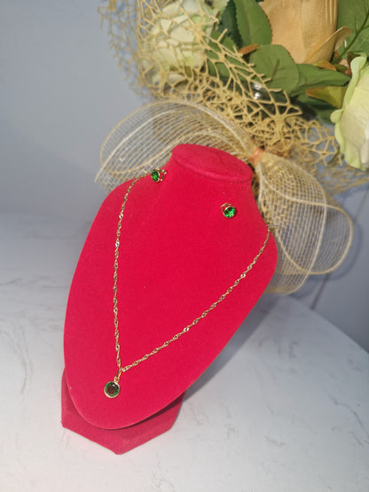 Juego Punto de Luz y Topos Green Circle Oro Laminado 18K