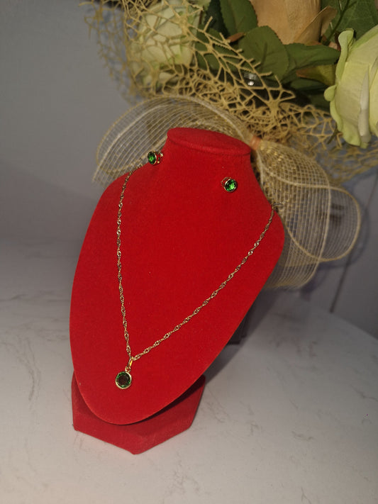 Juego Punto de Luz y Topos Green Circle Oro Laminado 18K