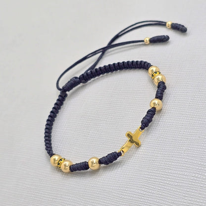 Brazalete Ajustable Con Cruz Símbolo De Fé En Oro Laminado 18K