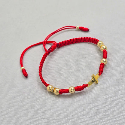 Brazalete Ajustable Con Cruz Símbolo De Fé En Oro Laminado 18K