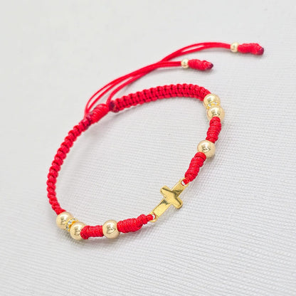 Brazalete Ajustable Con Cruz Símbolo De Fé En Oro Laminado 18K