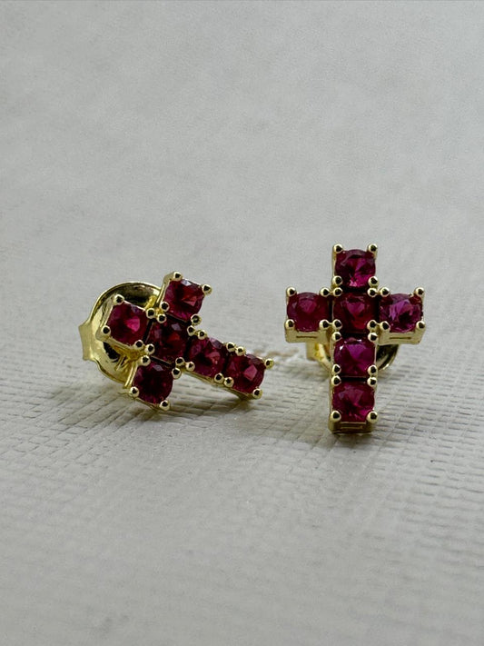 Arete Cruz Seis Circonias Oro Laminado 18k