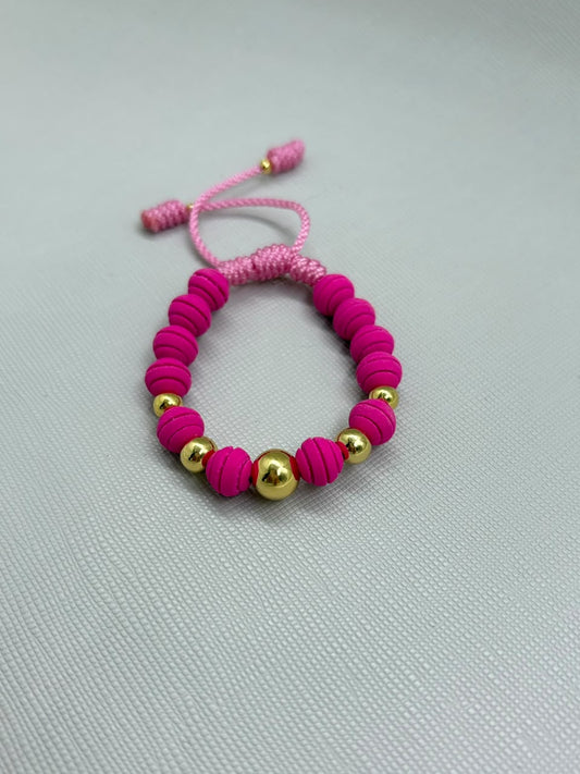 Brazalete Fucsia Balín Oro Laminado 18k