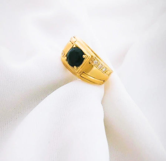 Anillo Piedra Circonias Negro Oro laminado 18k