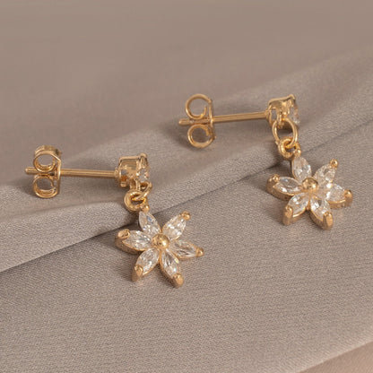 Aros Flor Con Circonias Oro Laminado 18k