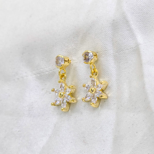 Aros Flor Con Circonias Oro Laminado 18k