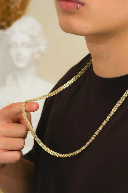 Cadena Tejido Chino Doble Carril Oro Laminado 18k