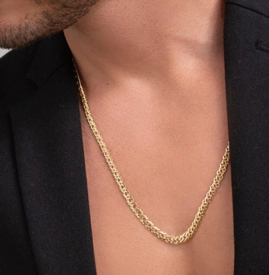 Cadena Tejido Cubana Cruzada Gruesa Oro Laminado 18k