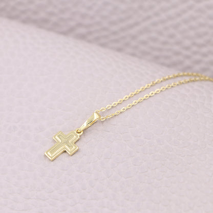 Cadena Tejido Aros Y Colgante Cruz Superpuesta Oro Laminado 18k