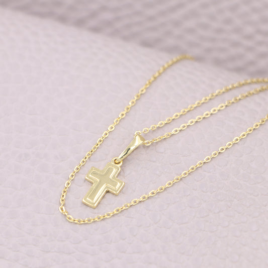 Cadena Tejido Aros Y Colgante Cruz Superpuesta Oro Laminado 18k