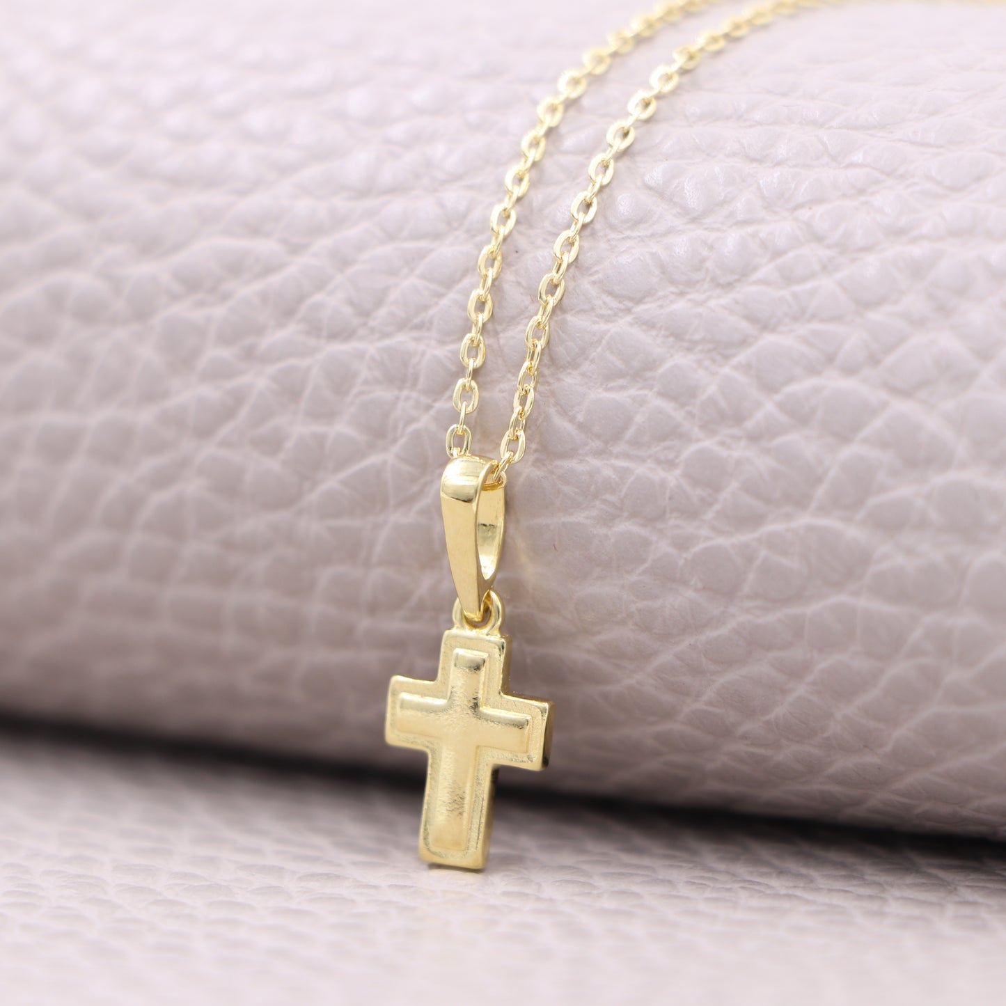 Cadena Tejido Aros Y Colgante Cruz Superpuesta Oro Laminado 18k