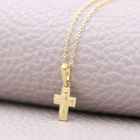 Cadena Tejido Aros Y Colgante Cruz Superpuesta Oro Laminado 18k