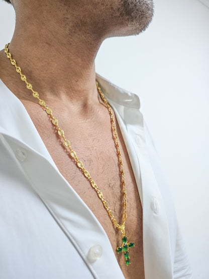 Cadena Tejido Gucci Semi Gruesa Y Colgante Cruz Brightness Oro Laminado 18k