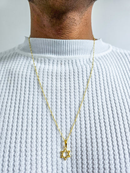 Cadena Tejido Singapur Delgada Y Colgante Estrella De David Oro Laminado 18k