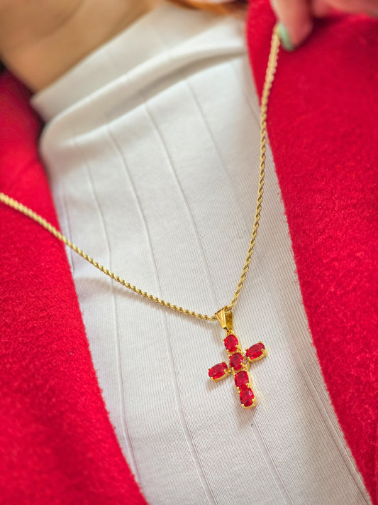 Cadena Tejido Tourbillon delgada Y Colgante Cruz Brightness Oro laminado 18k