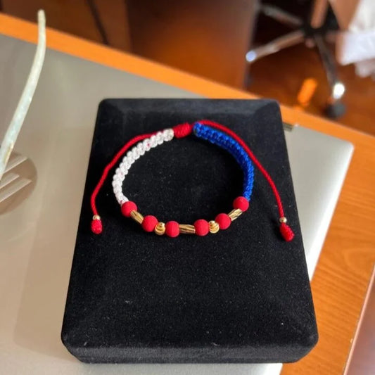 Brazalete la Roja Chile Tejido en Macramé Oro Laminado 18k