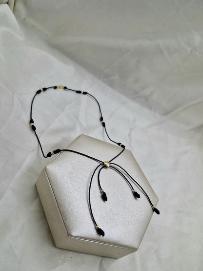 Chokers Largo Negro Con Corazón Oro laminado 18k