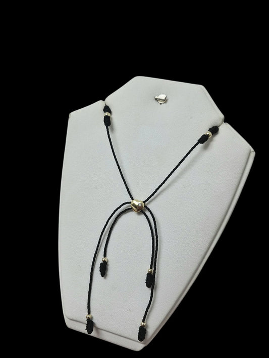 Chokers Largo Negro Con Corazón Oro laminado 18k
