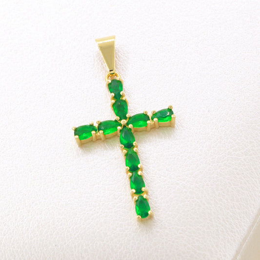 Colgante Cruz Esmeralda Oro Laminado 18k