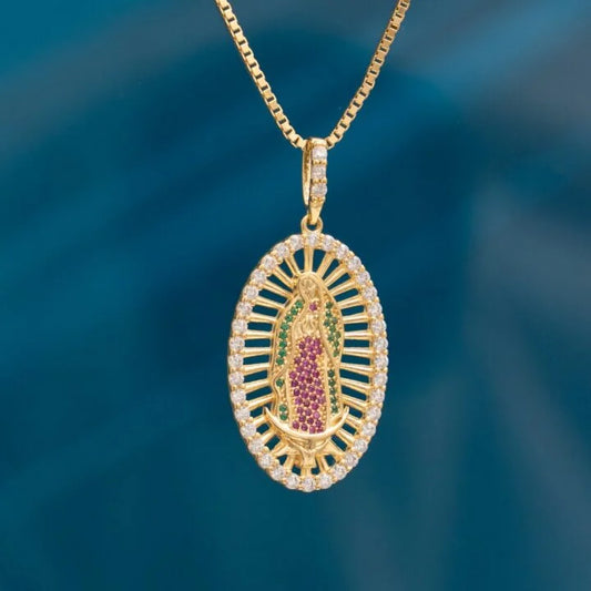 Colgante Virgen Guadalupe Swarovski Grande Oro Laminado 18k