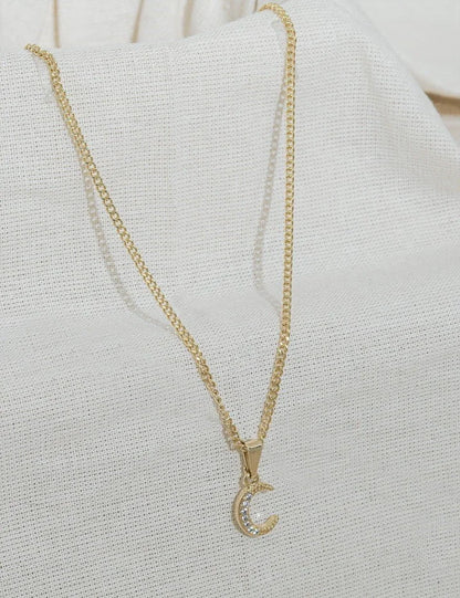 Colgante Media Luna Circonias Oro Laminado 18k