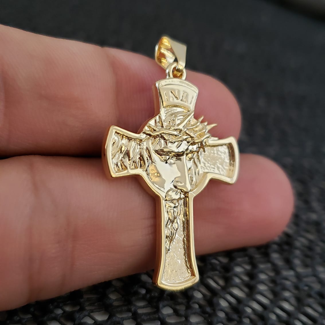 Colgante Cruz Rostro Oro Laminado 18k