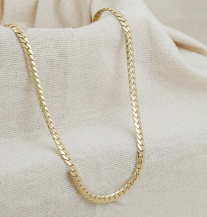 Cadena Tejido Piel De Serpiente Semi Gruesa Oro Laminado 18k
