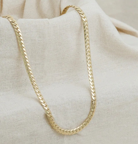 Cadena Tejido Piel De Serpiente Semi Gruesa Oro Laminado 18k