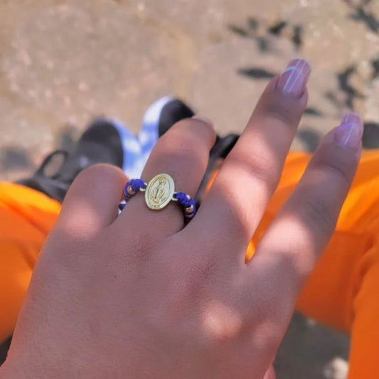 Anillo Con Herraje Virgen Macramé Oro Laminado 18k