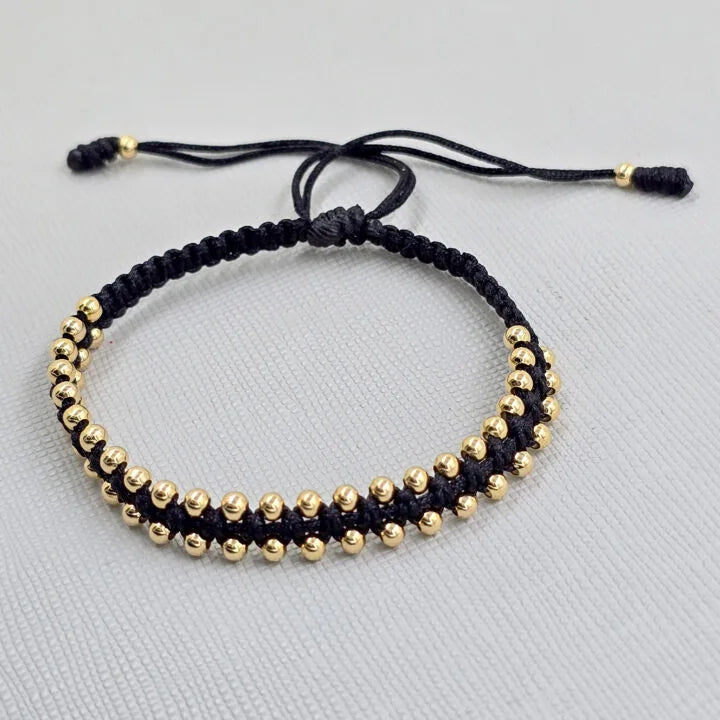 Brazalete Tejido Macramé Oro Laminado 18k