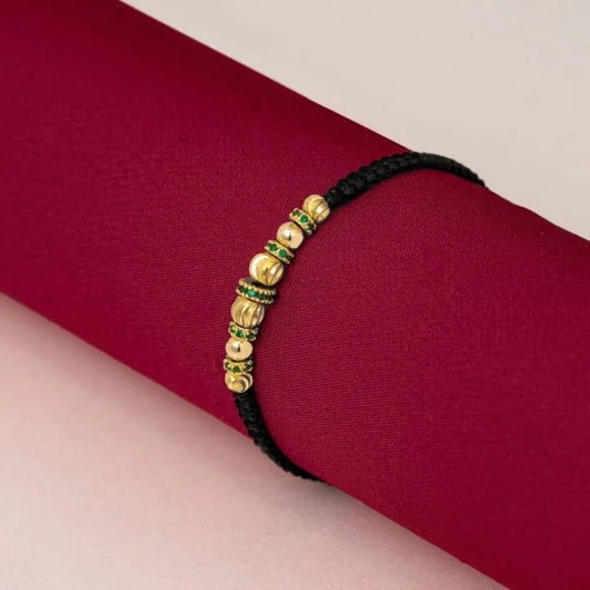 Brazalete Macramé Rondeles Circonias Oro Laminado 18K