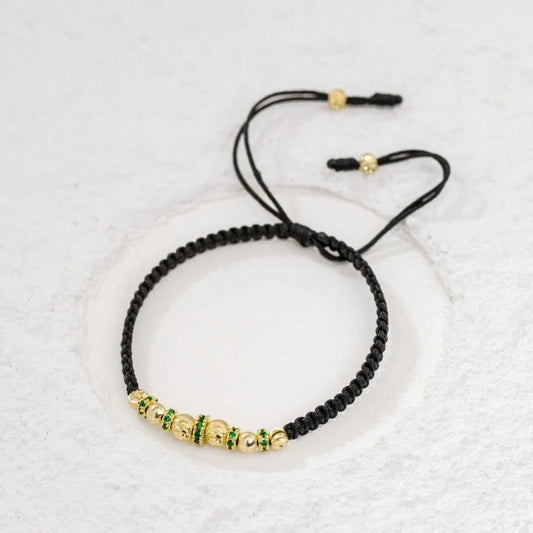 Brazalete Macramé Rondeles Circonias Oro Laminado 18K