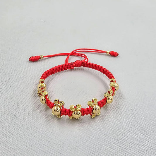 Manilla Tejido Rojo Balín  En Oro Laminado 18k