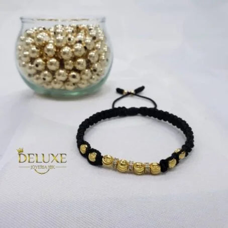 Brazalete Negro Balín Oro Laminado 18k