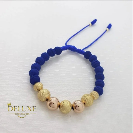 Brazalete Dos Oros Azul Balín Oro Laminado 18k