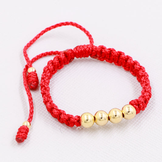 Brazalete En Macramé Rojo Oro Laminado 18k