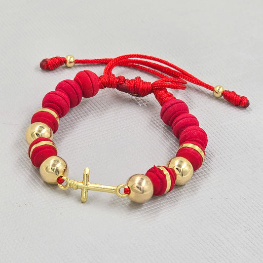 Brazalete Bebe Con Cruz Protección Oro Laminado 18k