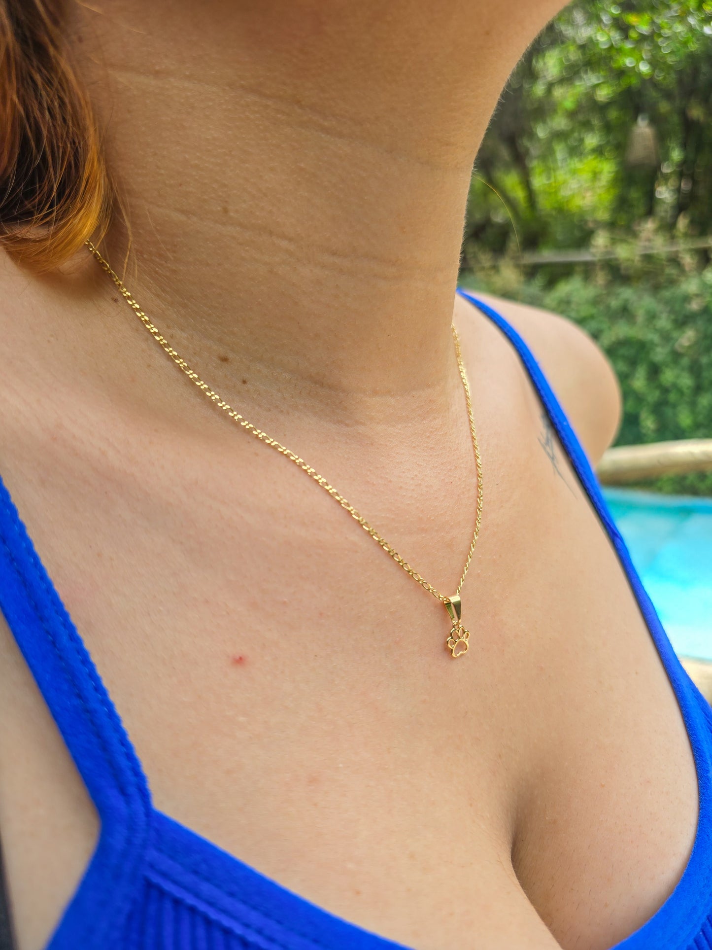 Cadena Tejido 1×1 Y Colgante Huella Perro Mini Oro Laminado 18k